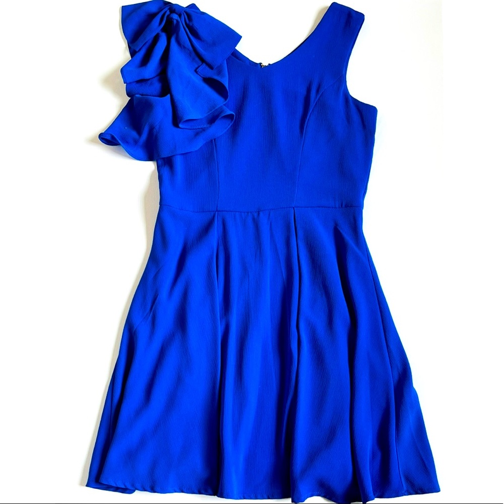 GB Girls Sleeveless Cobalt Blue Dress with Bow and Frills on Right Sleeve 9-10